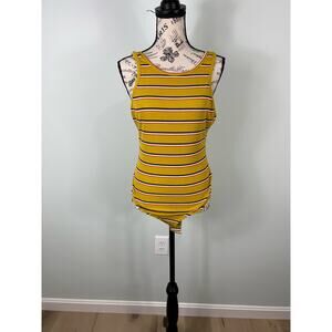 NWT Wild Honey Mustered Yellow Striped low back Bodysuit